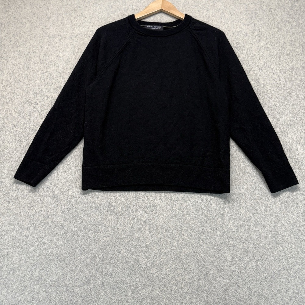 Banana Republic Mens Merino Wool Sweater Black Crew Neck Pullover Italian Yarn L